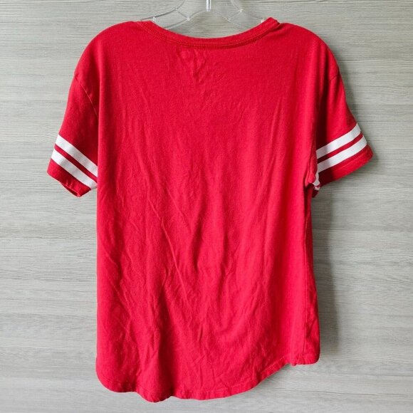 Disney Mickey Mouse T-Shirt Crop Jr XL 15-17 Red V Neck "No Thanks I'm Good" - Picture 4 of 10